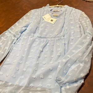 Woman’s blouse, long sleeves.  Swiss dots.  NWT.  Smoke fee, pet free home.